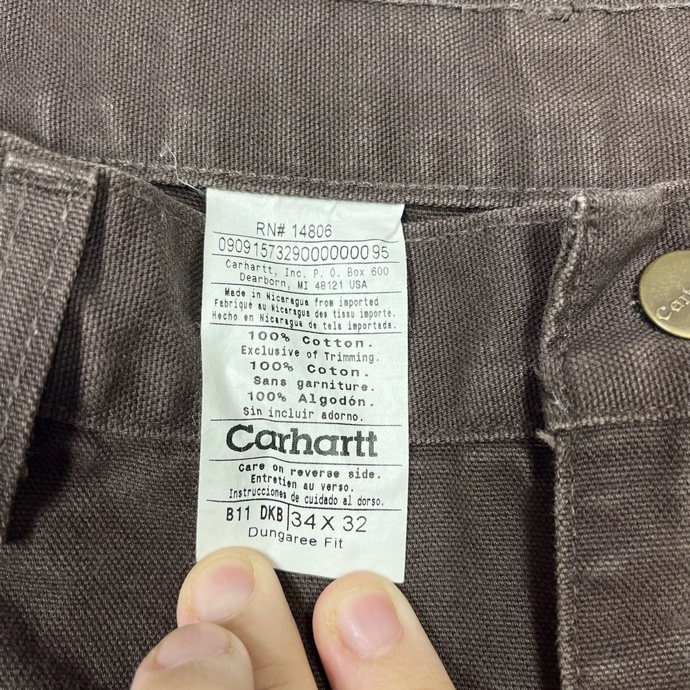 Vintage Carhartt Carpenter Pants Mens 34x32 Brown B11 DKB Dungaree Workwear